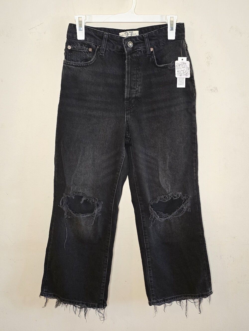 Free People We The Free Distressed Cropped Jeans Women’s Size 27 Black Wide Leg